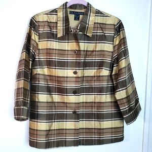 Silkland 100% Silk Pointed Collared Quarter Sleeve Women's Plaid Blazer Size 10